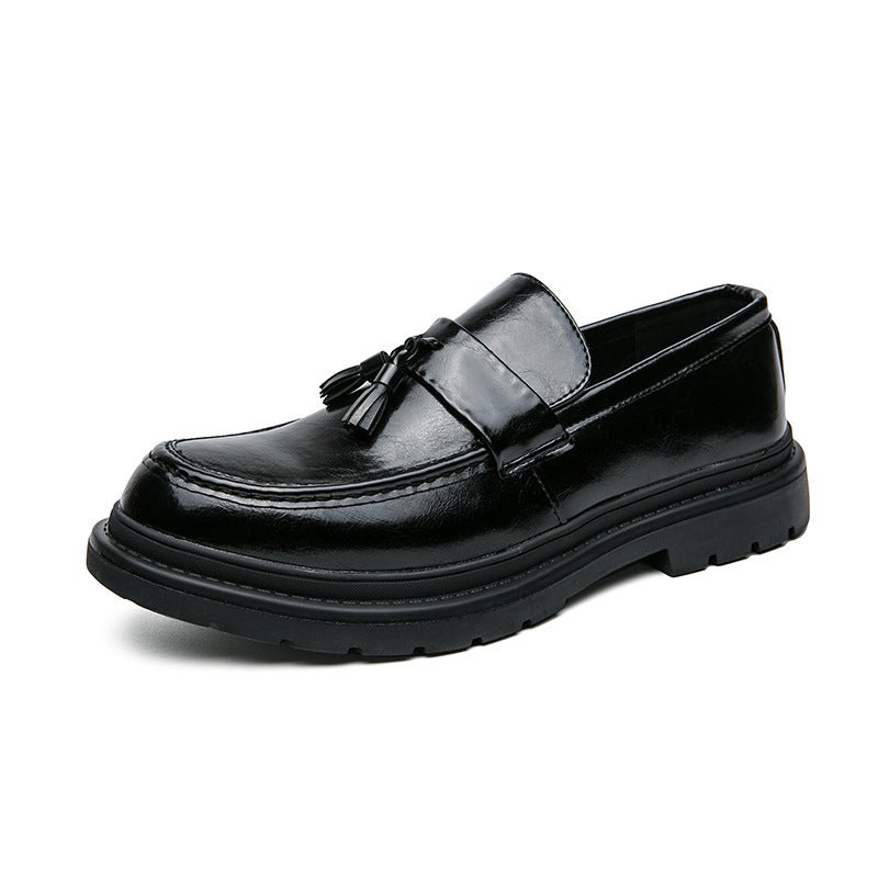 Korean Style Leg Business Leather Shoes Men'S Fashionable Tassel Solid Color Loafers Slip-On Lazy Leg Hair Stylist Leather Shoes - Image 1
