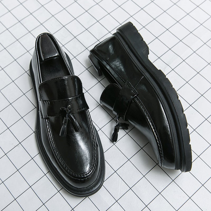 Korean Style Leg Business Leather Shoes Men'S Fashionable Tassel Solid Color Loafers Slip-On Lazy Leg Hair Stylist Leather Shoes - Image 4