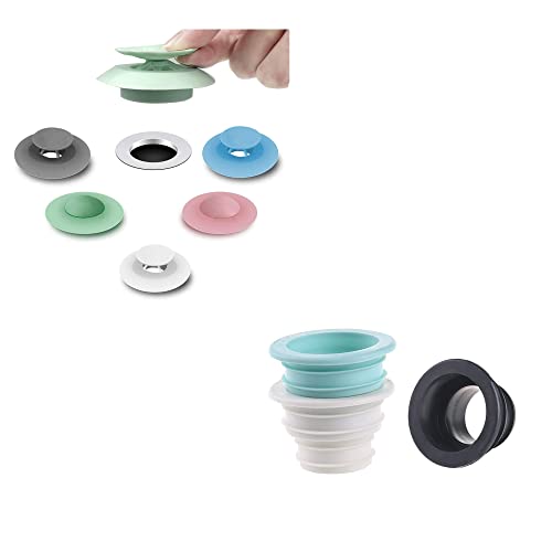 KPNG 3 Piece Drain Pipe Seal Hose Silicone Plug with 3 Piece 2-in-1 Home Bathroom Kitchen Silicone Sewer Sink Bathtub Wash-Basin Sealer Cover Drainer Water Stopper with Hair Catcher Pack of-6 - Image 1