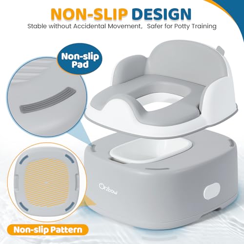 Orzbow 3-in-1 Potty Training Toilet, Detachable Baby Potty, As Toddler Toilet Seat, Chair, Step Stool for Boys & Girls 18+ Months, Potty Training Seat with Splash Guard, Lid, Easy Clean, Gray - Image 5