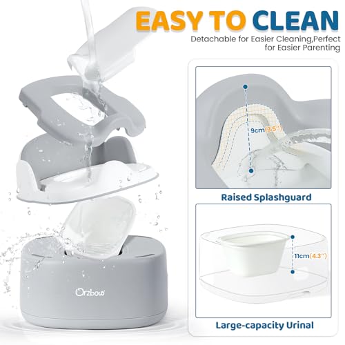 Orzbow 3-in-1 Potty Training Toilet, Detachable Baby Potty, As Toddler Toilet Seat, Chair, Step Stool for Boys & Girls 18+ Months, Potty Training Seat with Splash Guard, Lid, Easy Clean, Gray - Image 4