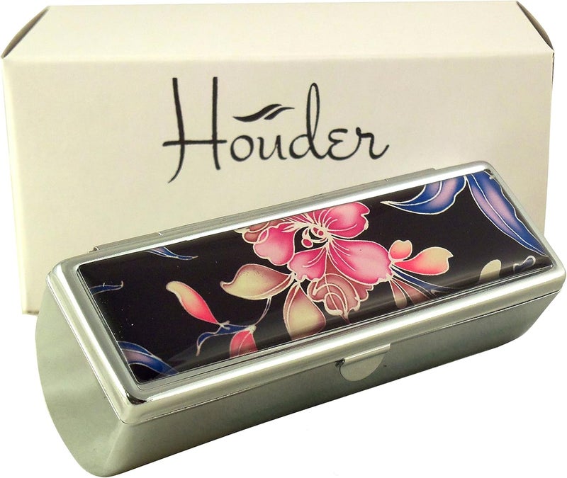 Houder Designer Lipstick Case with Mirror for Purse - Decorative Lipstick Holder with Gift Box - Velvet Lined - Protect Your Lipsticks in Style (Orchids)