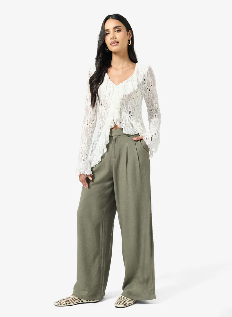 اونلي ONLSVEA-GOA Mid Waist Wide Linen Pants