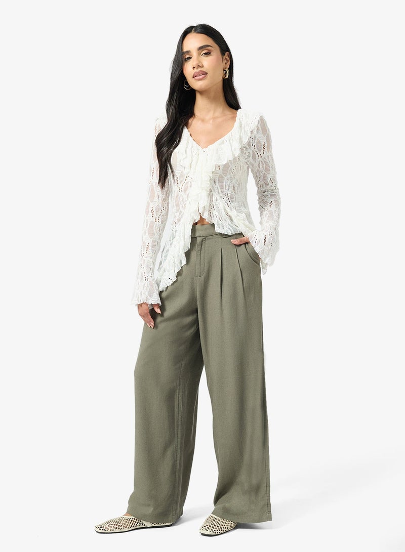 ONLY ONLSVEA-GOA Mid Waist Wide Linen Pants - Image 1