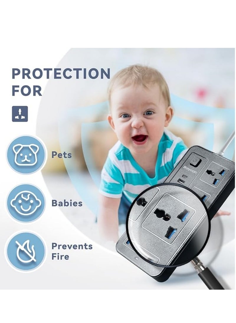 NIBEMINENT - Universal Extension Lead with Multiple Function,UK Plug 3 Pin Socket Outlet with 6 Gang | 3 USB Port | 1 Type-C Port,1.8M Cable Power Strip for Home,Kitchen,and Office(Black) - Image 1