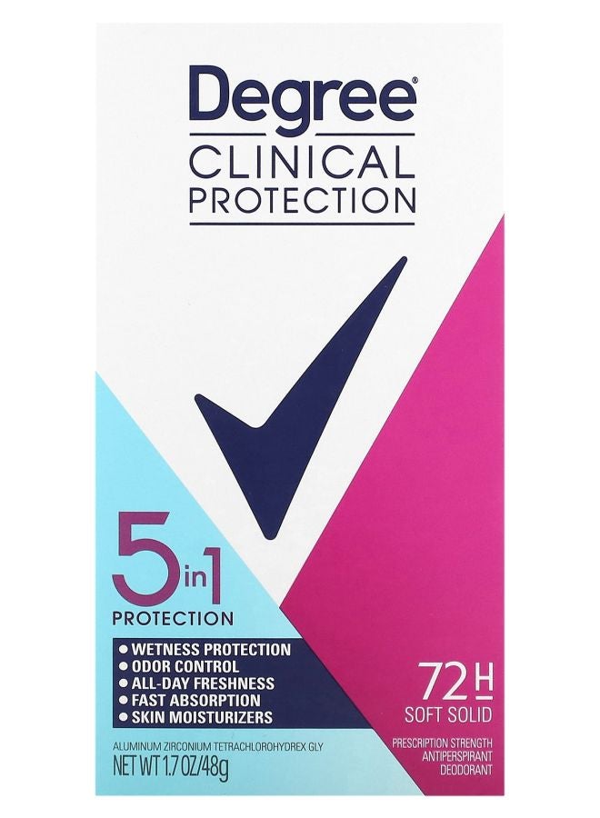 Degree حماية سريرية 5 في 1 مزيل العرق المضاد للتعرق صلب ناعم 1.7 أونصة (48 جرام)