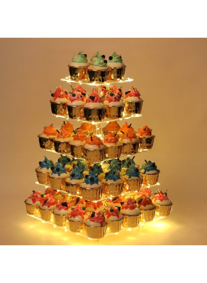 Bukela Cupcake Stand - Premium Cupcake Holder - Acrylic Cupcake Tower Display - Cady Bar Party Décor - 5 Tier Acrylic Display for Pastry + LED Light String - Ideal for Weddings, Birthday Parties - Image 1