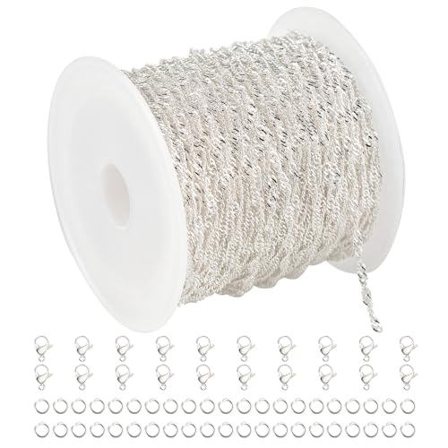 UMAOKANG 32.8 Feet Silver Jewelry Chains Bulk for Women Necklace DIY Twisted Singapore Thin Chain for Jewelry Making Silver Plated Brass Chain - Image 1