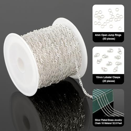UMAOKANG 32.8 Feet Silver Jewelry Chains Bulk for Women Necklace DIY Twisted Singapore Thin Chain for Jewelry Making Silver Plated Brass Chain - Image 2