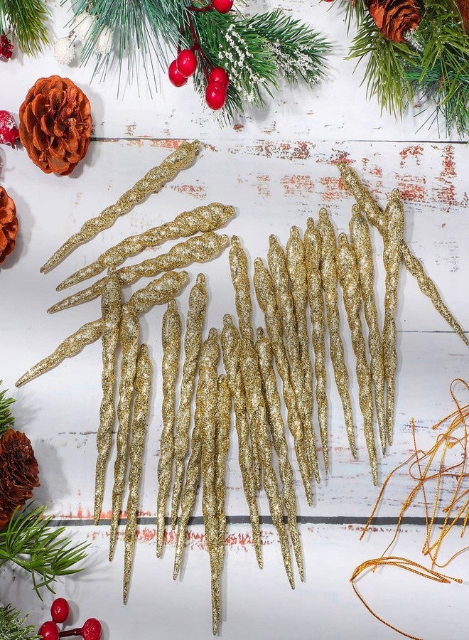 Aoriher 40 Pieces Glitter Icicle Ornaments Twisted Hanging Winter Tree Ornaments Shiny Large Plastic Dropping Crystal Icicles for Christmas Tree Home Door Decors(Gold) - Image 3