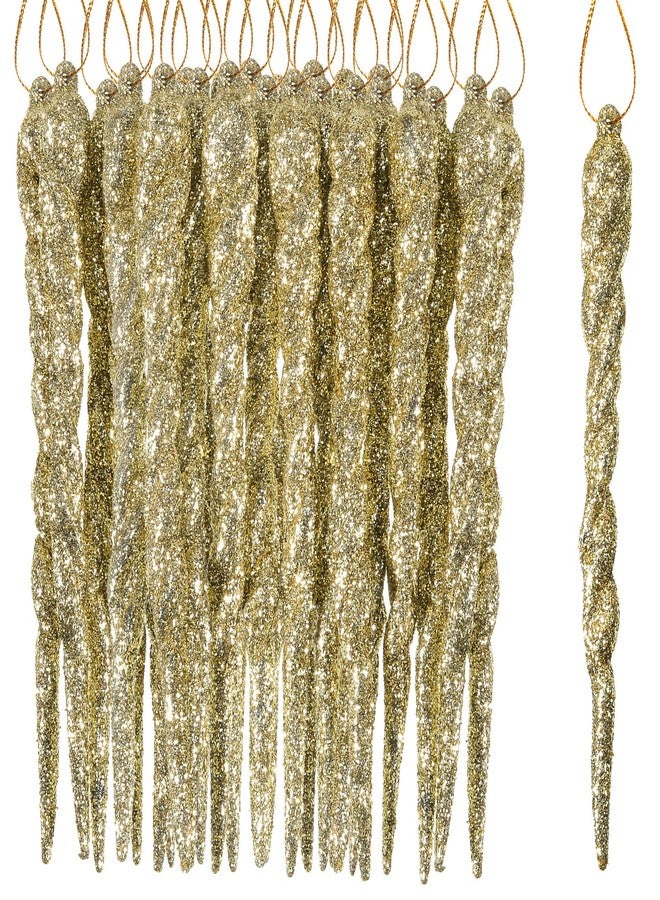 Aoriher 40 Pieces Glitter Icicle Ornaments Twisted Hanging Winter Tree Ornaments Shiny Large Plastic Dropping Crystal Icicles for Christmas Tree Home Door Decors(Gold) - Image 1