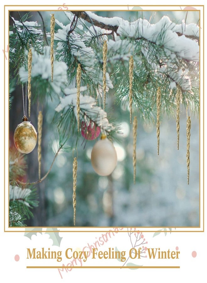Aoriher 40 Pieces Glitter Icicle Ornaments Twisted Hanging Winter Tree Ornaments Shiny Large Plastic Dropping Crystal Icicles for Christmas Tree Home Door Decors(Gold) - Image 2