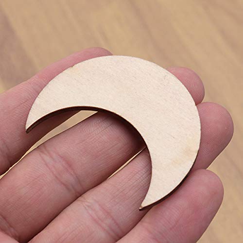 JANOU 20pcs Moon Shaped Wood Cutouts DIY Craft Embellishments Moon Unfinished Wood Ornaments Decoration - Image 4