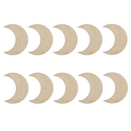 JANOU 20pcs Moon Shaped Wood Cutouts DIY Craft Embellishments Moon Unfinished Wood Ornaments Decoration - Image 1