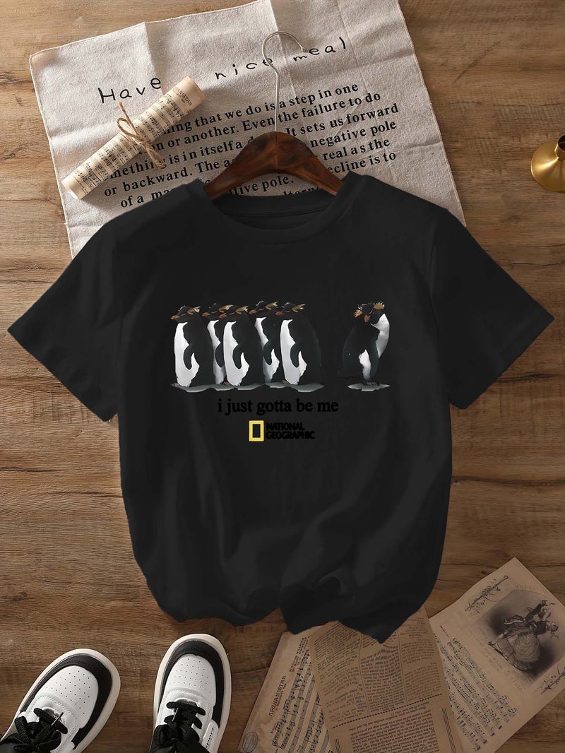 Independent Station Women'S Tops Round Neck Cartoon Printed Short-Sleeved T-Shirt-M - Image 1