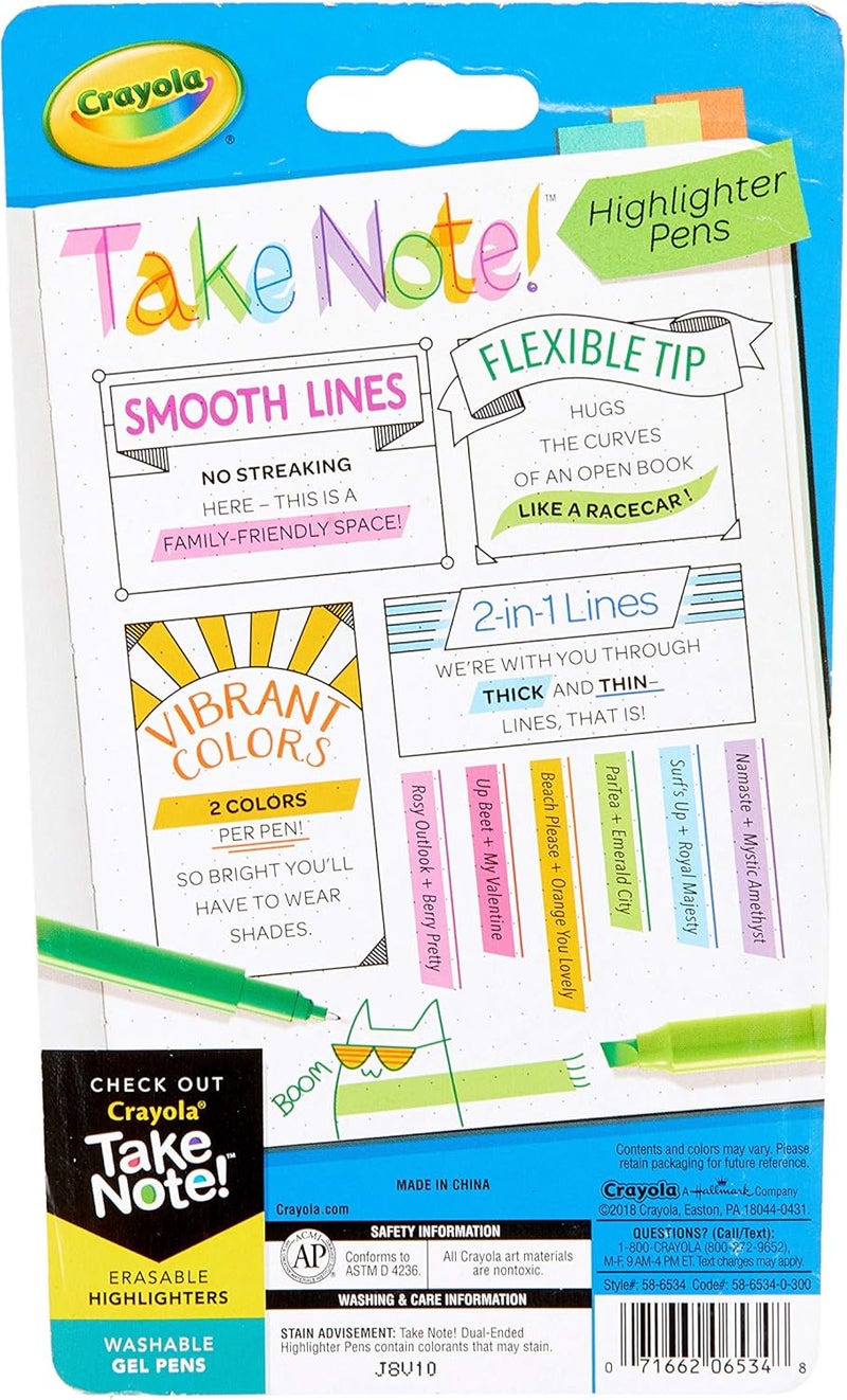 كرايولا أقلام تحديد الملاحظات وأقلام ذات رأسين، ألوان متنوعة، لوازم مدرسية، حرف يدوية منزلية للأطفال، 6 قطع - Image 2