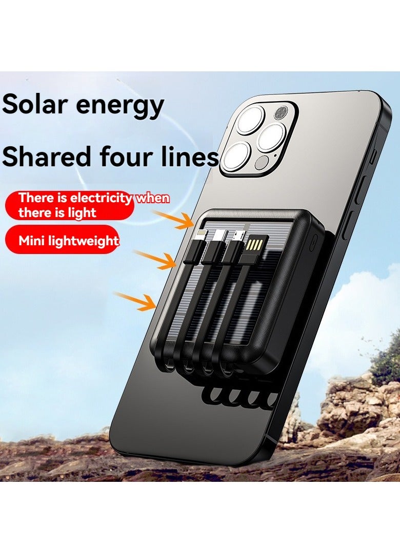Solar power bank 20000 mAh large capacity mini comes with charging cable for convenient sharing of mobile power supply (black)  - Image 3