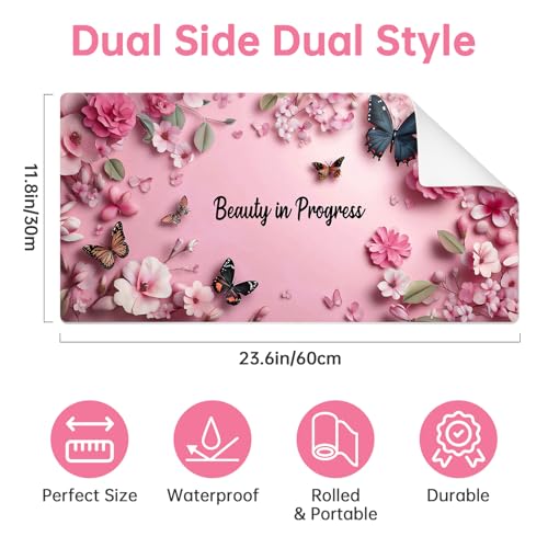 Aphlos Dual-Sided Waterproof Synthetic Leather Makeup Mat for Desk, Makeup Station, Crafts, Multi-Use Scratch & Stain Resistant Surface Protector Pad for Vanity, Desktop, Craft Table (Butterfly) - Image 4