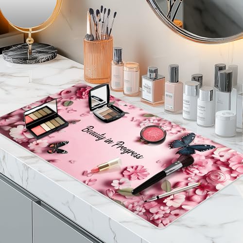 Aphlos Dual-Sided Waterproof Synthetic Leather Makeup Mat for Desk, Makeup Station, Crafts, Multi-Use Scratch & Stain Resistant Surface Protector Pad for Vanity, Desktop, Craft Table (Butterfly) - Image 1