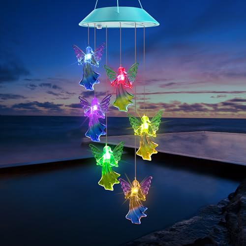 Zeiliuled Solar Angel Gift for Mom Girls Color Changing Solar Wind Chimes for Outside Outdoor Decorative Mobile Lights for Garden Yard Patio Window Party Decorations Gift for Women - Image 1