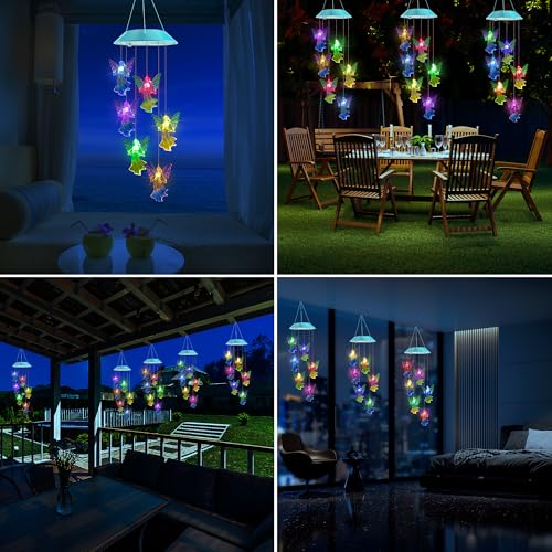Zeiliuled Solar Angel Gift for Mom Girls Color Changing Solar Wind Chimes for Outside Outdoor Decorative Mobile Lights for Garden Yard Patio Window Party Decorations Gift for Women - Image 3