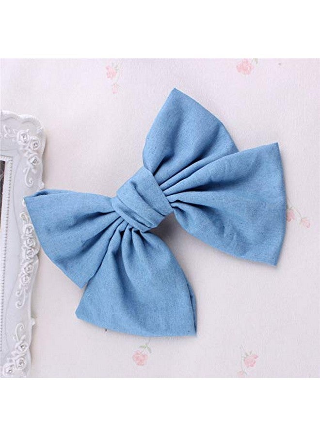 BBTDIN Blue Denim Hair Clip Pin Bow Girls Blue Jeans Hairclip Girls Large Bows Hairpin Bw01 (Light Blue) - Image 3