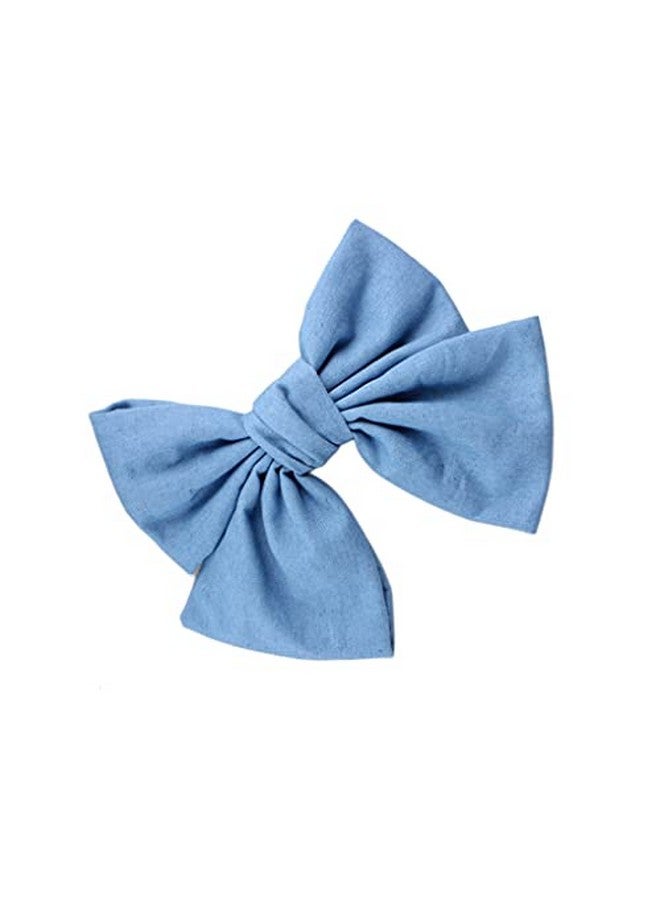 BBTDIN Blue Denim Hair Clip Pin Bow Girls Blue Jeans Hairclip Girls Large Bows Hairpin Bw01 (Light Blue) - Image 1