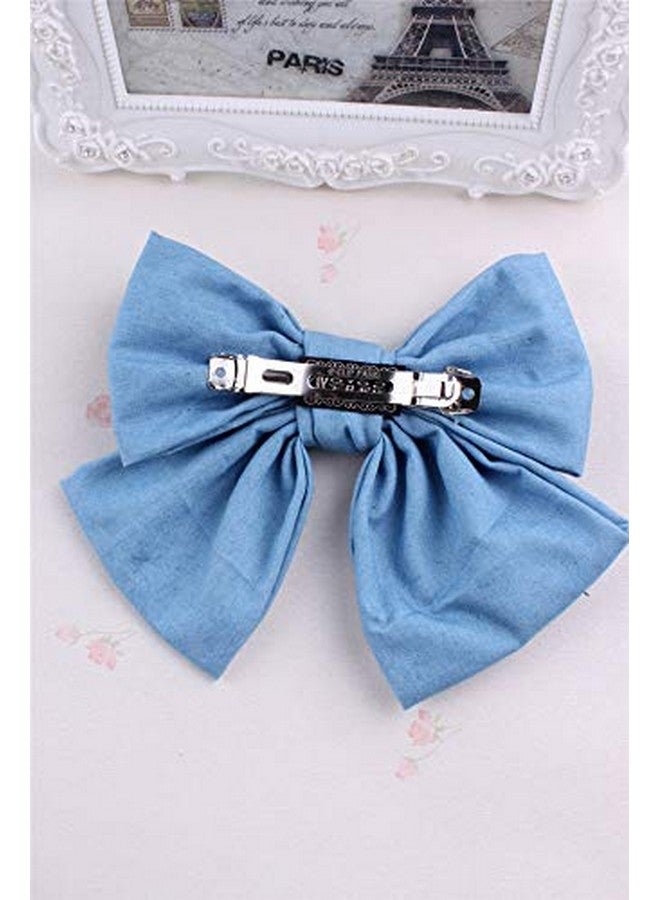 BBTDIN Blue Denim Hair Clip Pin Bow Girls Blue Jeans Hairclip Girls Large Bows Hairpin Bw01 (Light Blue) - Image 4