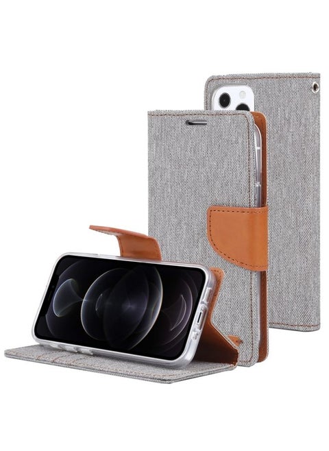 Case Cover For iPhone 13 Pro Max GOOSPERY CANVAS DIARY Canvas Texture Horizontal Flip PU Leather Case with Holder & Card Slots & Wallet Grey