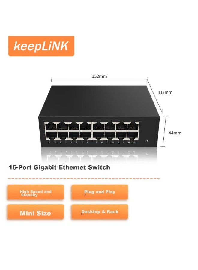 keepLiNK مفتاح كيبلينك Kp-9000 جيجابت 16 منفذ، موزع كابل شبكة مؤسسية، موزع شبكة لمراقبة الهندسة - Image 3