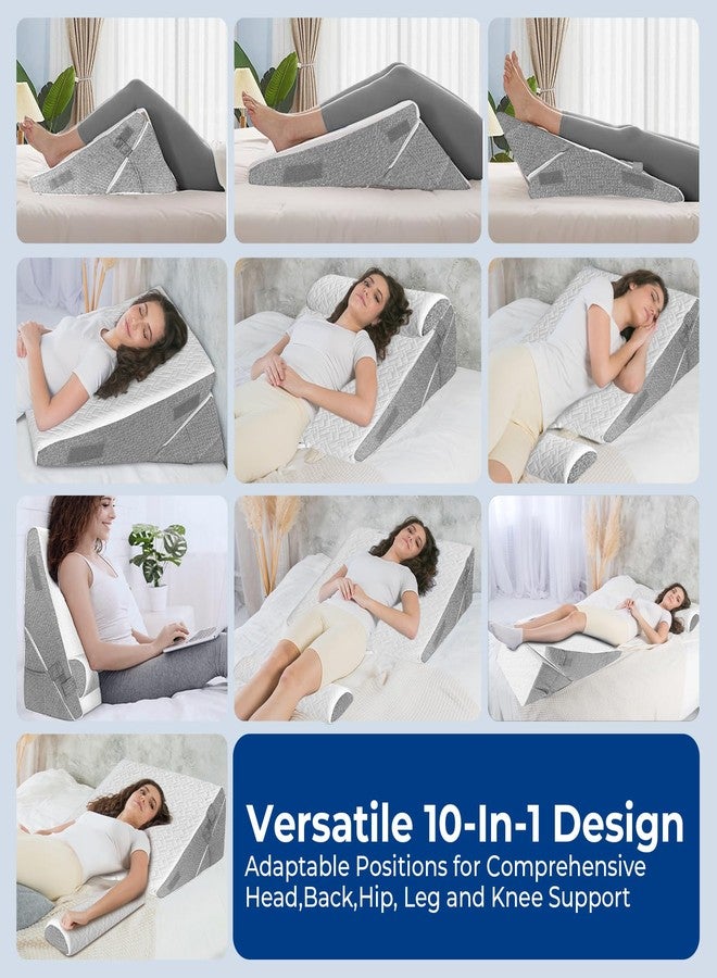 GUWELL Wedge Pillow Headboard for Sleep, 3PCS Adjustable Bed Wedge Pillow for Acid Reflux&Back Pain Relief, Sleeping, Back Pillow for Bed Sitting Up, 12inch/White/Grey - Image 3