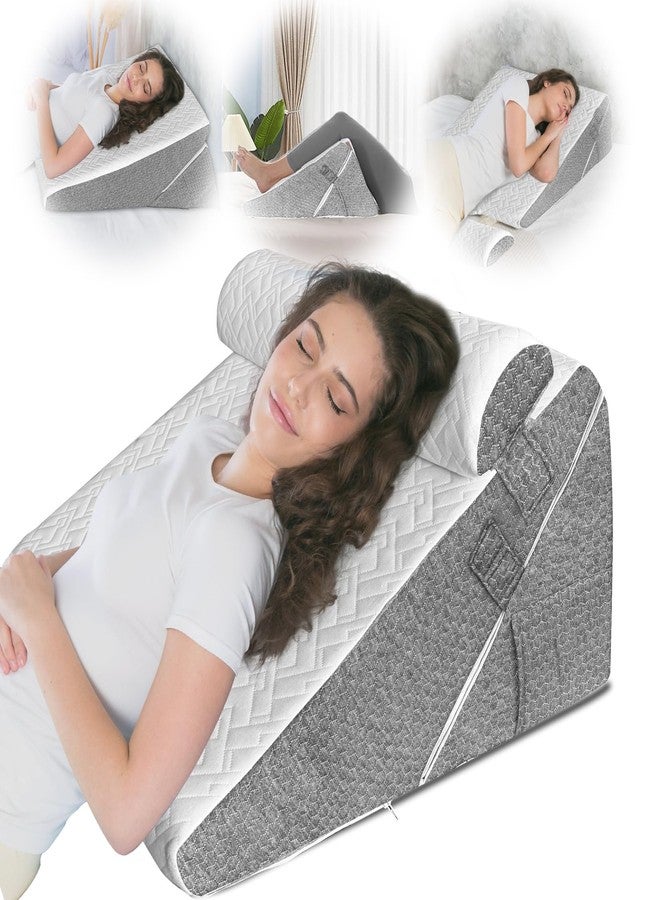 GUWELL Wedge Pillow Headboard for Sleep, 3PCS Adjustable Bed Wedge Pillow for Acid Reflux&Back Pain Relief, Sleeping, Back Pillow for Bed Sitting Up, 12inch/White/Grey - Image 1