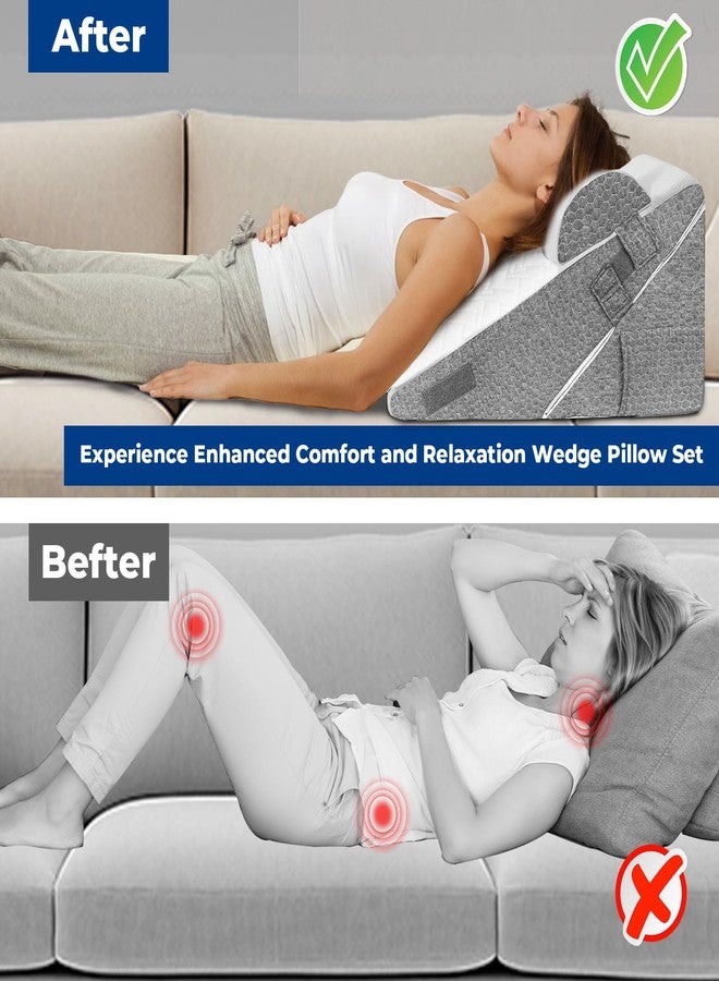 GUWELL Wedge Pillow Headboard for Sleep, 3PCS Adjustable Bed Wedge Pillow for Acid Reflux&Back Pain Relief, Sleeping, Back Pillow for Bed Sitting Up, 12inch/White/Grey - Image 4