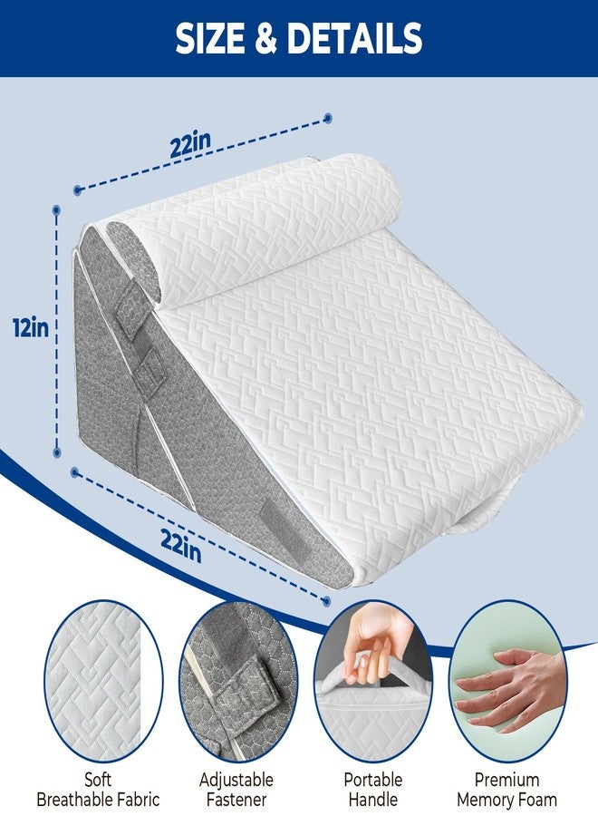 GUWELL Wedge Pillow Headboard for Sleep, 3PCS Adjustable Bed Wedge Pillow for Acid Reflux&Back Pain Relief, Sleeping, Back Pillow for Bed Sitting Up, 12inch/White/Grey - Image 2