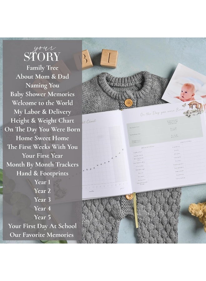 Bibi & Beau Baby Memory Book New Mom Gift - Your Story - Baby Record Book Photo Album - Gift for Newborn Baby Boy Girl, Great For Baby Showers (Forest) - Image 5