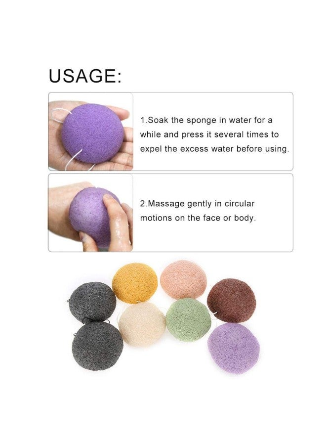 klarako Konjac Sponge Set, 8pcs Color Round Type 100% Konjac Wash Face Flutter Natural Facial Care Body Sponges Gentle Exfoliating, Deep Cleansing, for Sensitive, Oily & Acne Prone Skin - Image 5
