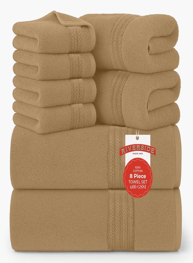 RIVERSIDE Pack of 8 Towels Set, 2 Extra Large Bath, 2 Hand, 4 Face Washcloths, 100% Cotton Hotel Quality, Super Soft, Quick Dry, Highly Absorbent Perfect for Bathroom, Tan - Image 1