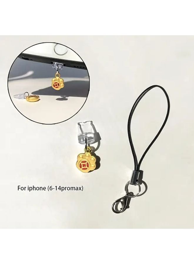 Lucky Cat Paw Phone Dust Plug For iPhone 6 14 Pro Max With Lanyard New Year Gift - Image 1