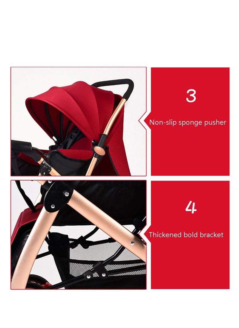 Generic Pushchair Baby Stroller Folding With Foot Cover And Cup Holder Mosquito Net Baby Carriage Shock Absorber Pram Stroller Infant Color Red  - Image 2