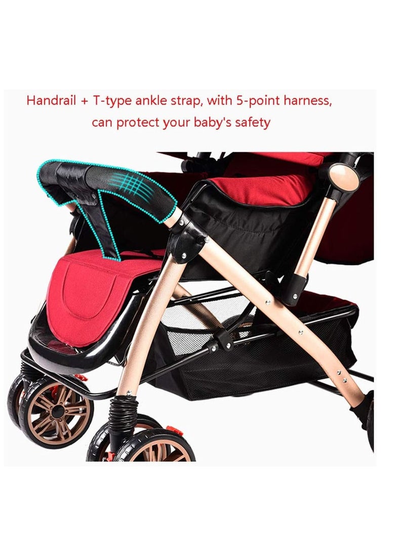 Generic Pushchair Baby Stroller Folding With Foot Cover And Cup Holder Mosquito Net Baby Carriage Shock Absorber Pram Stroller Infant Color Red  - Image 3