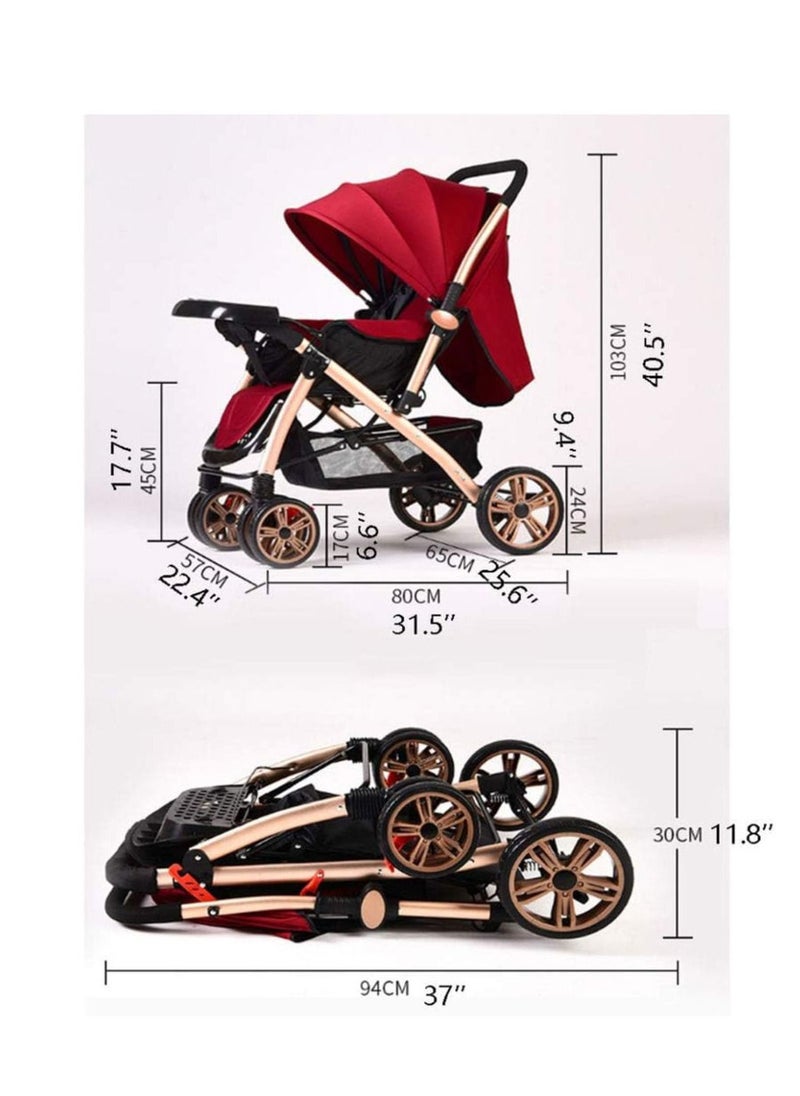 Generic Pushchair Baby Stroller Folding With Foot Cover And Cup Holder Mosquito Net Baby Carriage Shock Absorber Pram Stroller Infant Color Red  - Image 5