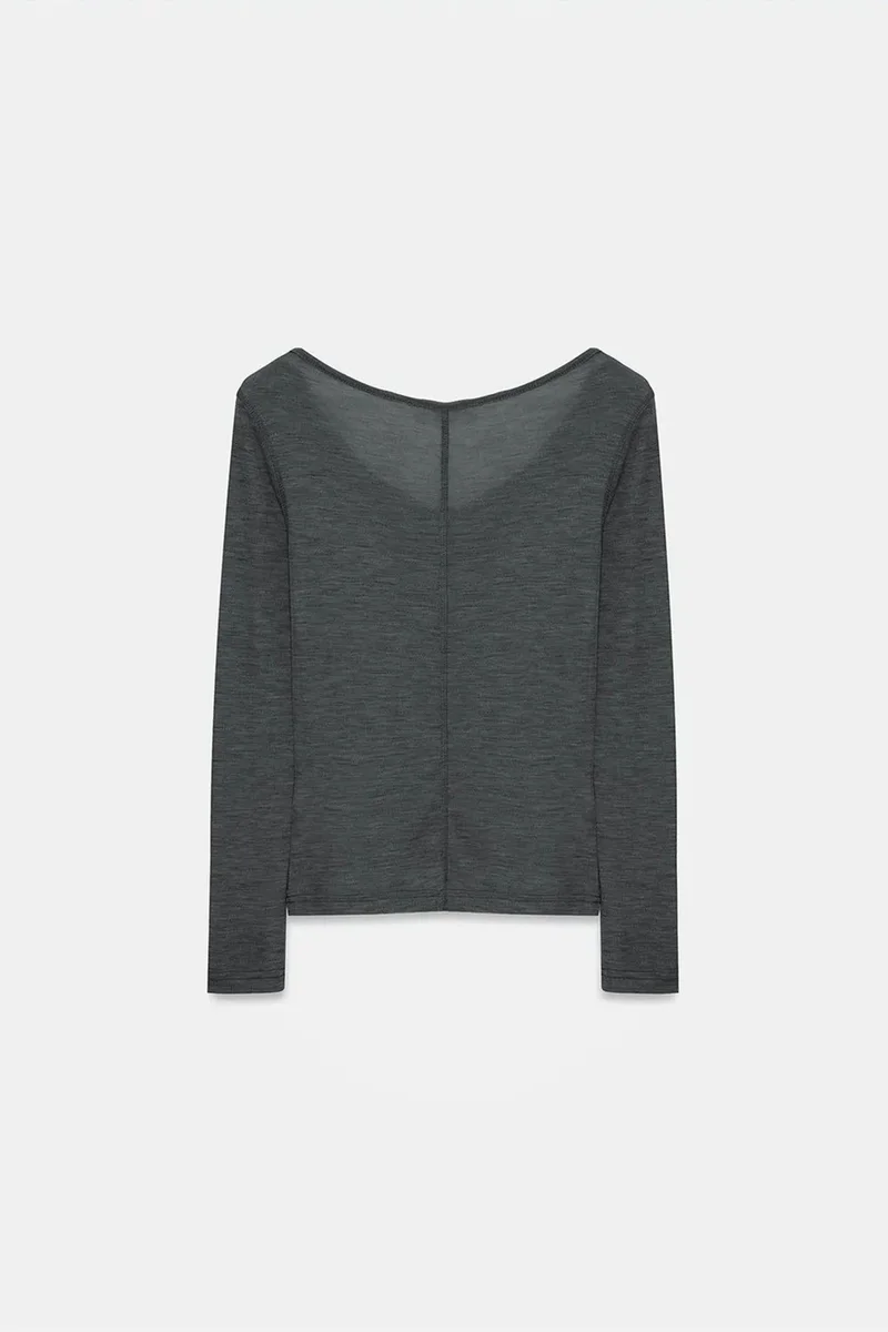 Dilvin Charcoal Grey DILVIN Slim-Fit Wool Knit Blouse With Buttons for Women | Best Price UAE