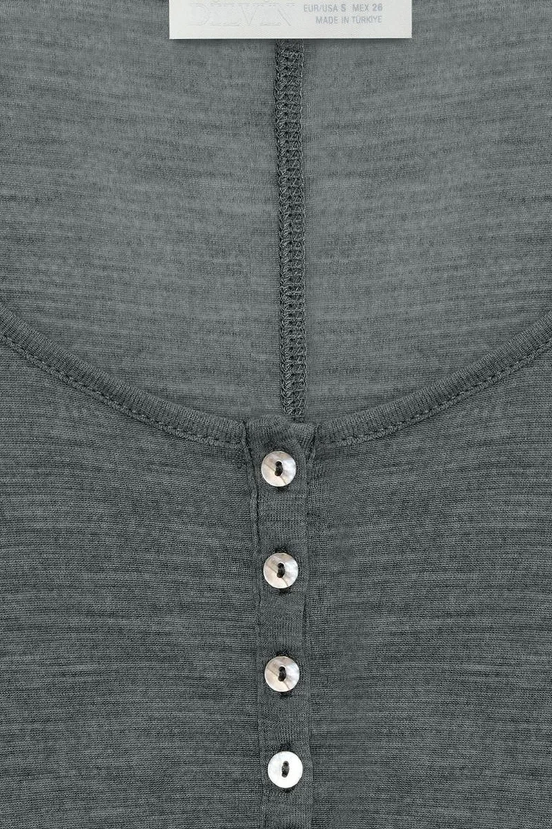 Dilvin Charcoal Grey DILVIN Slim-Fit Wool Knit Blouse With Buttons for Women | Best Price UAE