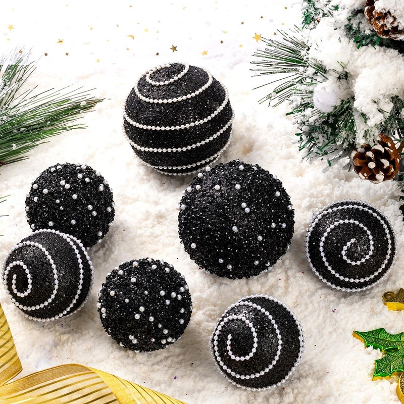 Munansli Black Christmas Ball Ornaments, Christmas Ball Decorations Shatterproof Plastic Hanging Pearl Balls for Holiday Party(70mm/2.76", 12ct) - Image 2