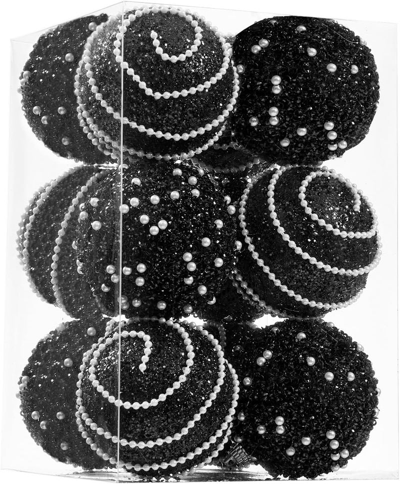 Munansli Black Christmas Ball Ornaments, Christmas Ball Decorations Shatterproof Plastic Hanging Pearl Balls for Holiday Party(70mm/2.76", 12ct) - Image 1