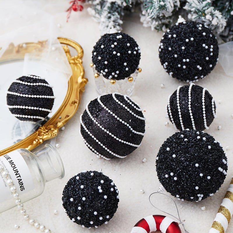 Munansli Black Christmas Ball Ornaments, Christmas Ball Decorations Shatterproof Plastic Hanging Pearl Balls for Holiday Party(70mm/2.76", 12ct) - Image 3