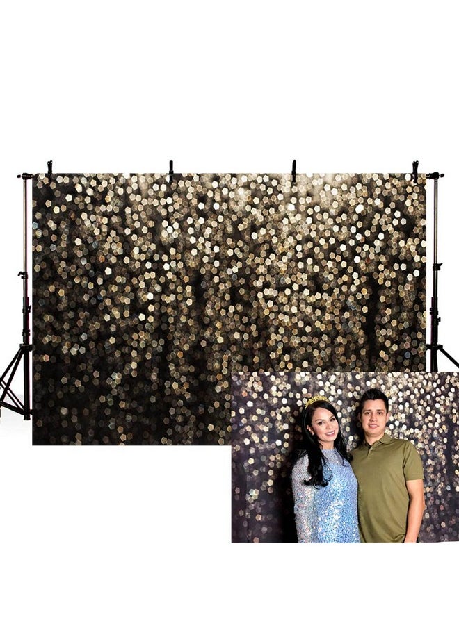 MEHOFOTO - MEHOFOTO Gold and Black Bokeh Spots Prom Homecoming Backdrop for Birthday Party Pictures Photo Booth Shoot Dance Wedding Vintage Abstract Glitter Dot Studio Props Photography Background Banner 7x5ft - Image 1