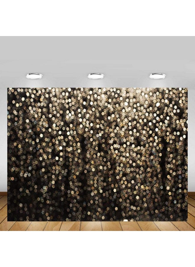 MEHOFOTO - MEHOFOTO Gold and Black Bokeh Spots Prom Homecoming Backdrop for Birthday Party Pictures Photo Booth Shoot Dance Wedding Vintage Abstract Glitter Dot Studio Props Photography Background Banner 7x5ft - Image 1