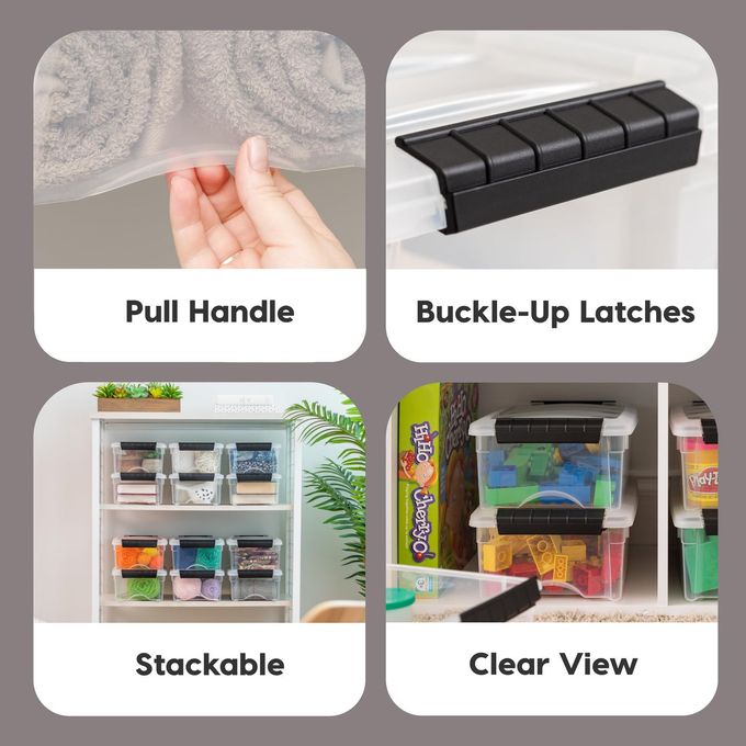 IRIS USA 6 Quart Stackable Plastic Storage Bins with Lids, 10 Pack BPA-Free, Made in USA See-Through Organizing Solution, Latches, Durable Nestable Containers, Secure Pull Handle Clear/Black - Image 3