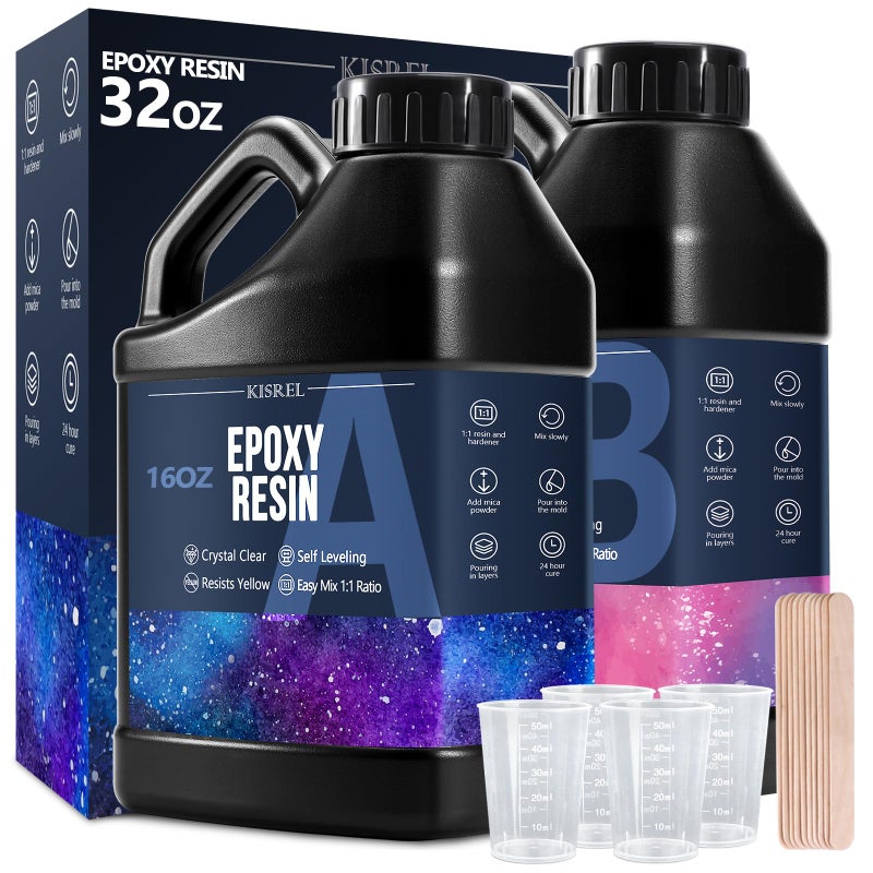 KISREL Epoxy Resin 32OZ - Crystal Clear Epoxy Resin Kit - No Yellowing No Bubble Casting Resin for Art Crafts, Jewelry Making, Wood & Resin Molds(16OZ x 2) - Image 1